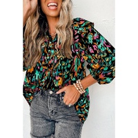 Multicolour Abstract Print 3/4 Puff Sleeve Ruffle Blouse - L