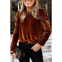 Chestnut Frilled Collar Puff Sleeve Velvet Top - L