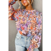 Multicolour Floral Bishop Sleeve Frilled Round Neck Blouse - S