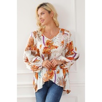 Multicolour Floral Print V Neck Babydoll Blouse - L