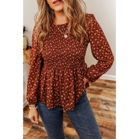 Boho Floral Smocked Bust Ruffled Peplum Blouse - S