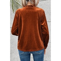 Gold Flame Frilled Collar Velvet Shirt - L