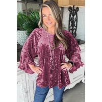 Red Dahlia Velvet Pagoda Sleeve Crew Neck Top - L
