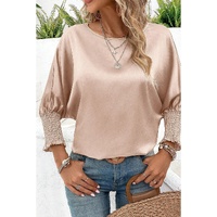 Smoke Gray Shirred Dolman Sleeve Satin Blouse - L