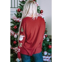 Red Sequined Christmas Favor Sleeve Casual Pullover - S