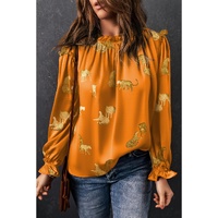 Orange Cheetah Printed Ruffled Sleeve Blouse - L