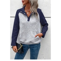 Gray Textured Contrast Splicing Raglan Sleeve Top - S