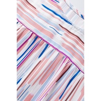 White Multicolor Striped Splash Half Sleeve Blouse - M