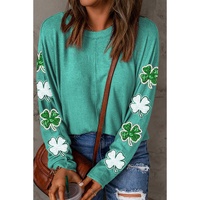 Green Sequined St Patrick Clover Patched Long Sleeve Top - L