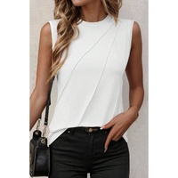 White Crew Neck Pleated Tank Top - M