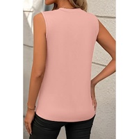 Light Pink Crew Neck Pleated Tank Top - L