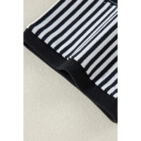 Black White Striped Patchwork 3/4 Sleeve Oversize Top - M