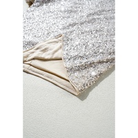 Silvery Sequin Puff Sleeve Cutout Back Blouse - M