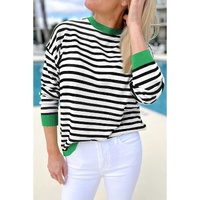 Black Striped Contrast Edge Long Sleeve Top - XL