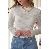 White Knit Jacquard Slim Fit Top - S