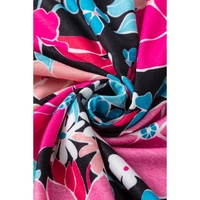 Pink Floral V Neck Roll Tab Sleeve Blouse - L