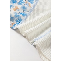 White Abstract Floral Patchwork Batwing Sleeve V Neck Blouse - M