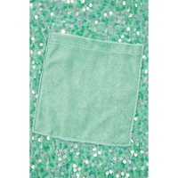 Moonlight Jade Sequin Batwing Sleeve V Neck Velvet Blouse - L