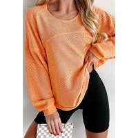 Grapefruit Orange Solid Color Textured High Low Long Sleeve Top - M
