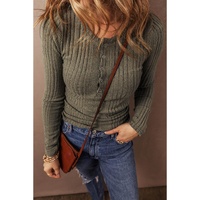 Jungle Green Ribbed Knit Half Button Slim Fit Blouse - L