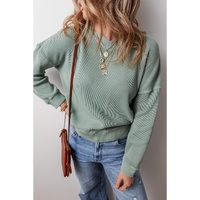Clearly Aqua Waffle Knit Drop Shoulder V Neck Top - L