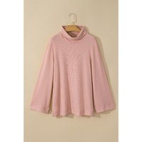 Pink Stripe Cowl Neck Side Slits Loose Fit Long Sleeve Top - L