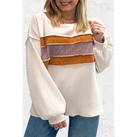 White Corded Exposed Seam Knit Patchwork Drop Sleeve Top - M