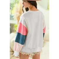 White French Terry Color Block Long Sleeve Top - L