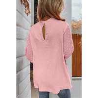 Gossamer Pink Swiss Dot Balloon Sleeve Loose Blouse - L