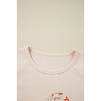 Beige Flower Patch Graphic Exposed Seam Wide Sleeve Top - S