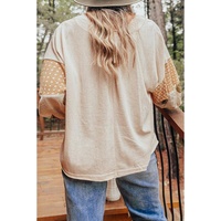 Jet Stream Palm Leaves Polka Dot Puff Sleeve Patchwork V Neck Loose Blouse - 2XL