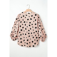 Khaki Classic Leopard V Neck Bracelet Sleeve Blouse - L