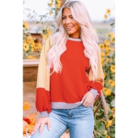 Orange Color Block Side Slits Raglan Sleeve Loose Fit Top - 2XL