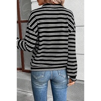 Black Stripe Textured Quarter Zip Collar Long Sleeve Top - L