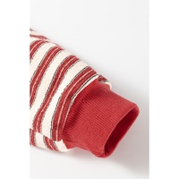 Red Stripe Buttoned V Neck Collared Drop Shoulder Top - L