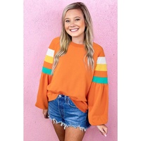 Flamingo Color Block Sleeve Exposed Seam Raglan Sweatshirt - L
