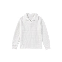 White Quilted Texture Sporty Collared Long Sleeve Top - M