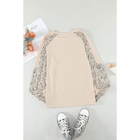 Khaki Thanksgiving Pumpkin Graphic Leopard Raglan Sleeve Top - L