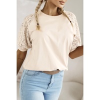 Jet Stream Lace Crochet Short Sleeve Round Neck T Shirt - L