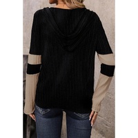 Parchment Textured Colorblock Long Sleeve Quarter Zip Drawstring Hooded Top - S