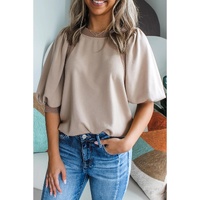 Goat Half Lantern Sleeve Solid Colour Pullover Top - L