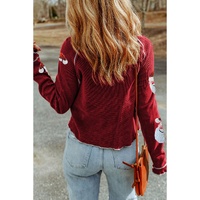 Red Sequin Santa Claus Graphic Textured Long Sleeve Top - S