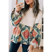 Jet Stream Paisley Geometric Patchwork Crew Neck Loose Fit Top - L