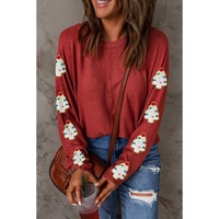 Red Christmas Tree Patch Long Sleeve Casual Top - S