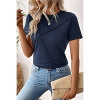 Dirty blue Solid Color Toothpick Stripe Round Neck T Shirt - 2XL