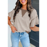 Parchment Contrast Detail Striped Ruffle Short Sleeve Top - L