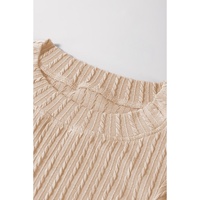 Beige Solid Color Textured Flutter Sleeve Top - XL