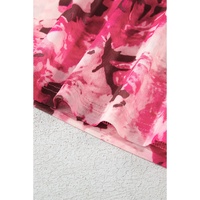 Rose Floral Mesh Flounce Sleeve Mock Neck Blouse - L