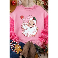 Pink Shiny Father Christmas Graphic Sequin Long Sleeve Top - M