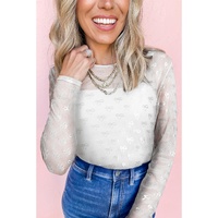 White Mesh Bow Pattern Long Sleeve Top - M